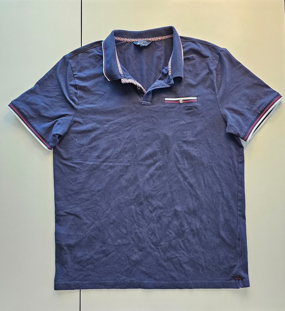 Ben Sherman The Original Mens L Navy Tipped Polo Shirt Mod Stretch Cotton